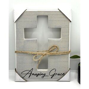 Crystal Art Gallery Amazing Grace Typographic Cross Wood Wall Plaque